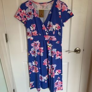 Periwinkle blue flora crossover cotton dress. Sz 6